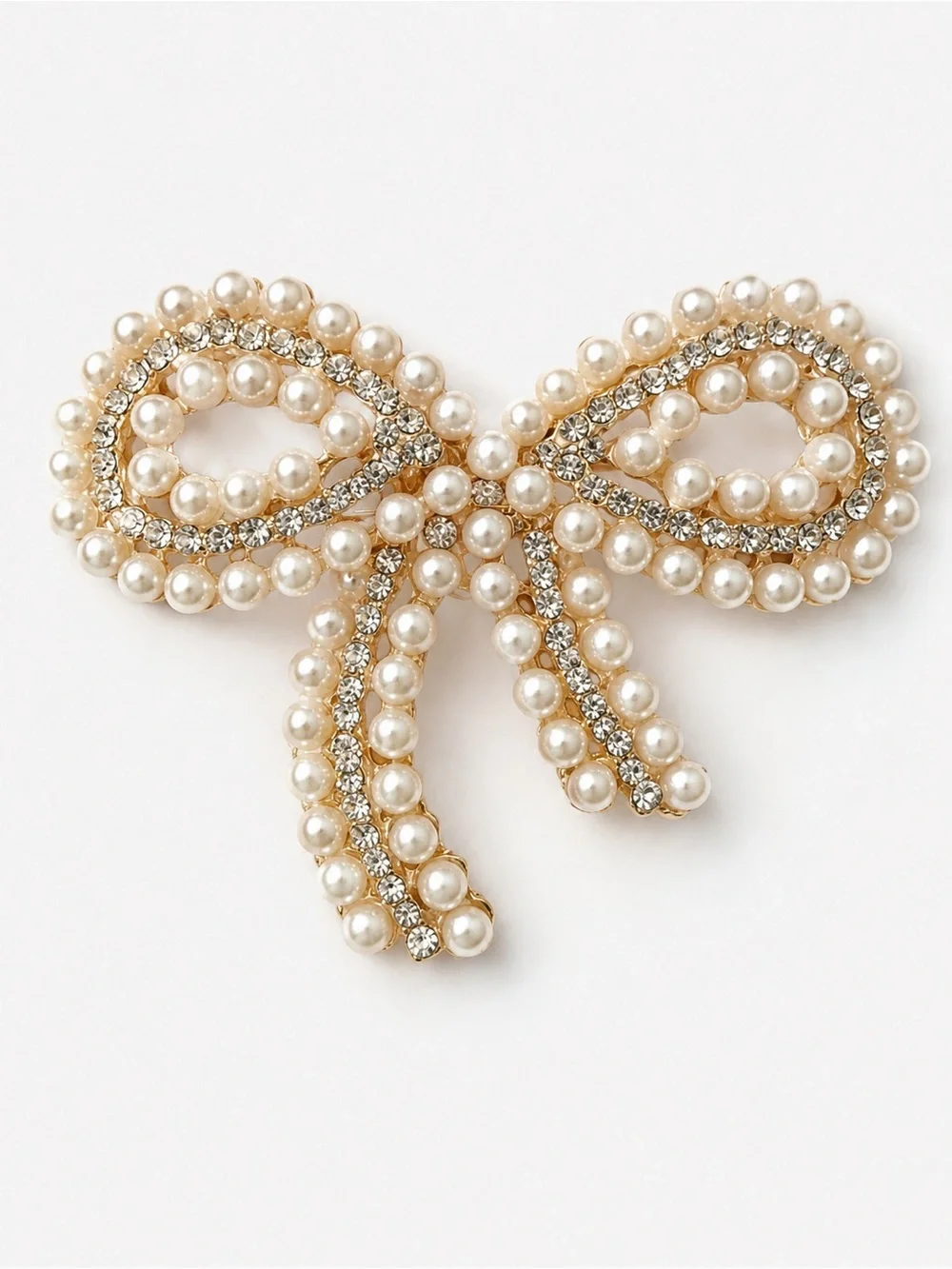 Vintage Style Pearl Rhinestone Bow Brooch Gold‎ Tone Statement Pin